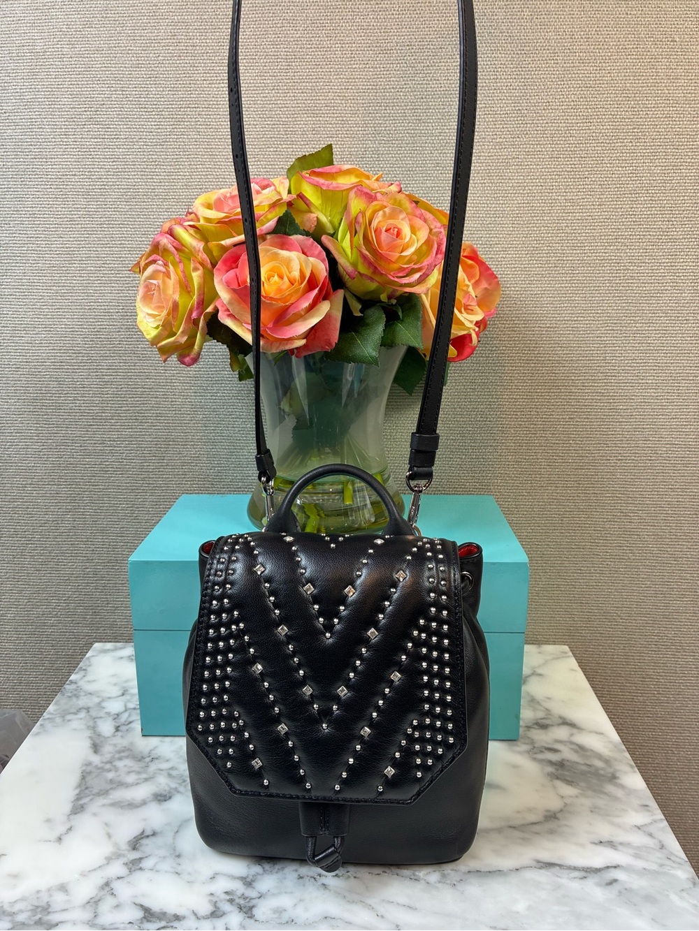 MCM Studded Diamond Disco Black Leather Mini Backpack w/ Crystal Accents - EUC - Picture 4 of 15